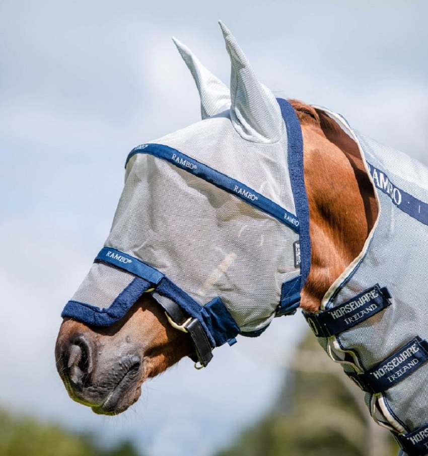 Horseware Rambo Plus Fliegenmaske Silver/ Navy, Gr. Shetty