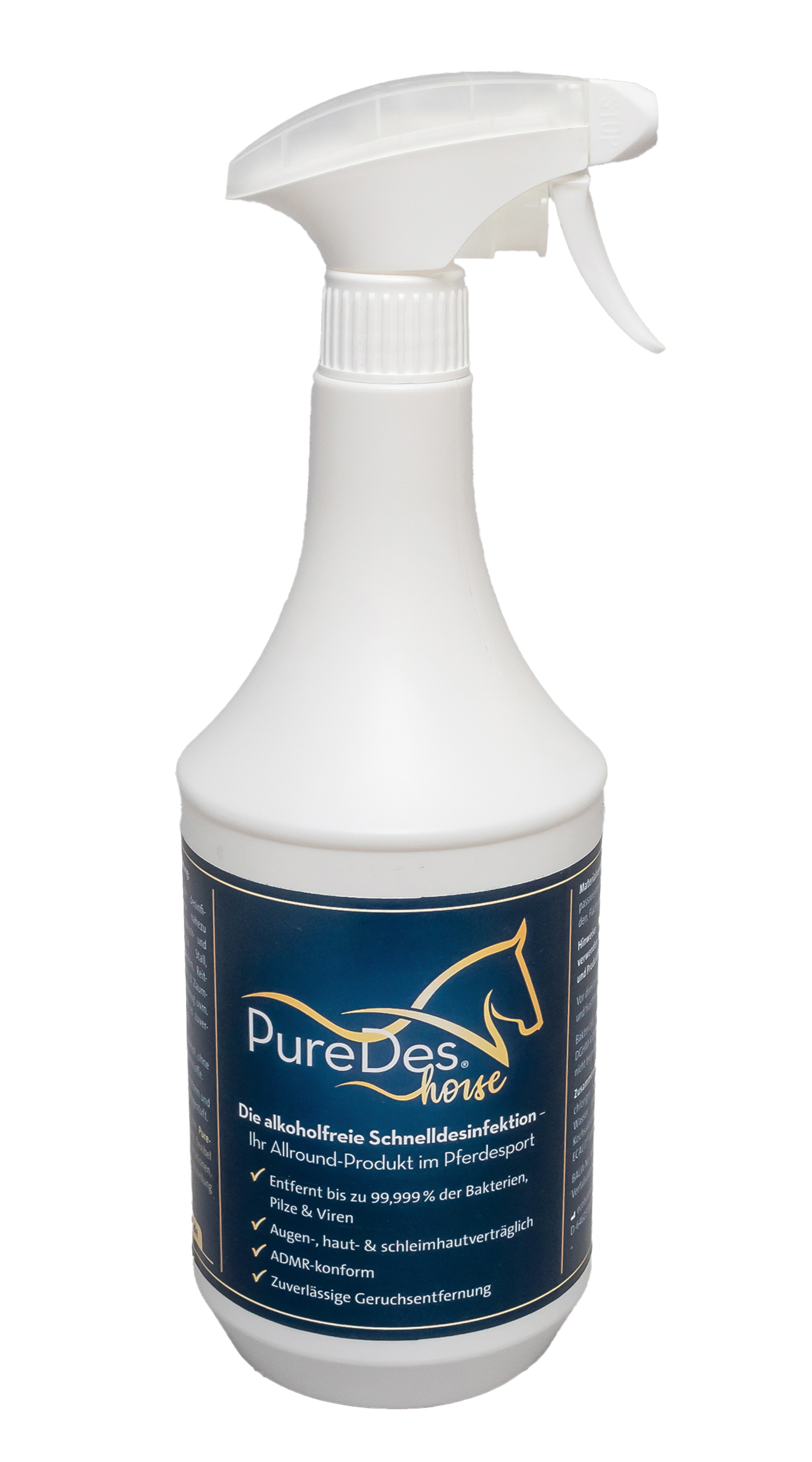 PureDes Horse Desinfektionsmittel 1L Alkoholfreie Schnelldesinfektion für Pferd, Futter & Zubehör