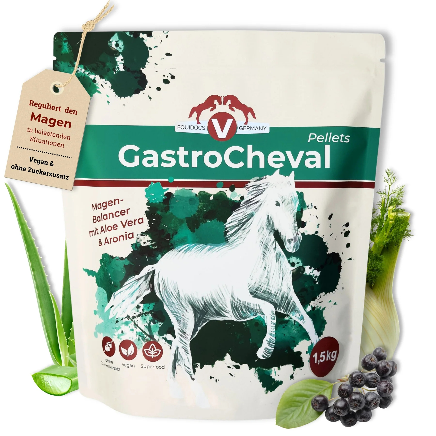 Equidocs GastroCheval 1500g Gleicht mangel- oder stressbedingte Magenübersäuerung beim Pferd aus