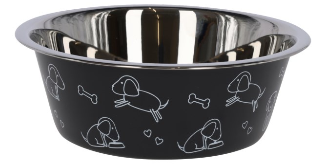 Kerbl Edelstahlnapf 900ml Schwarz lackiert mit Motiv