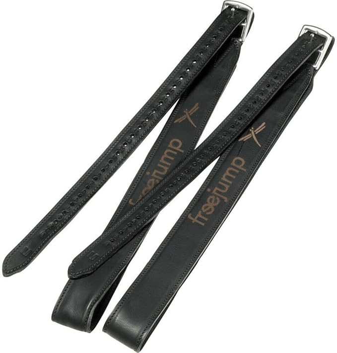 Freejump Steigbügelriemen Leder Classic Wide Schwarz, Gr. L