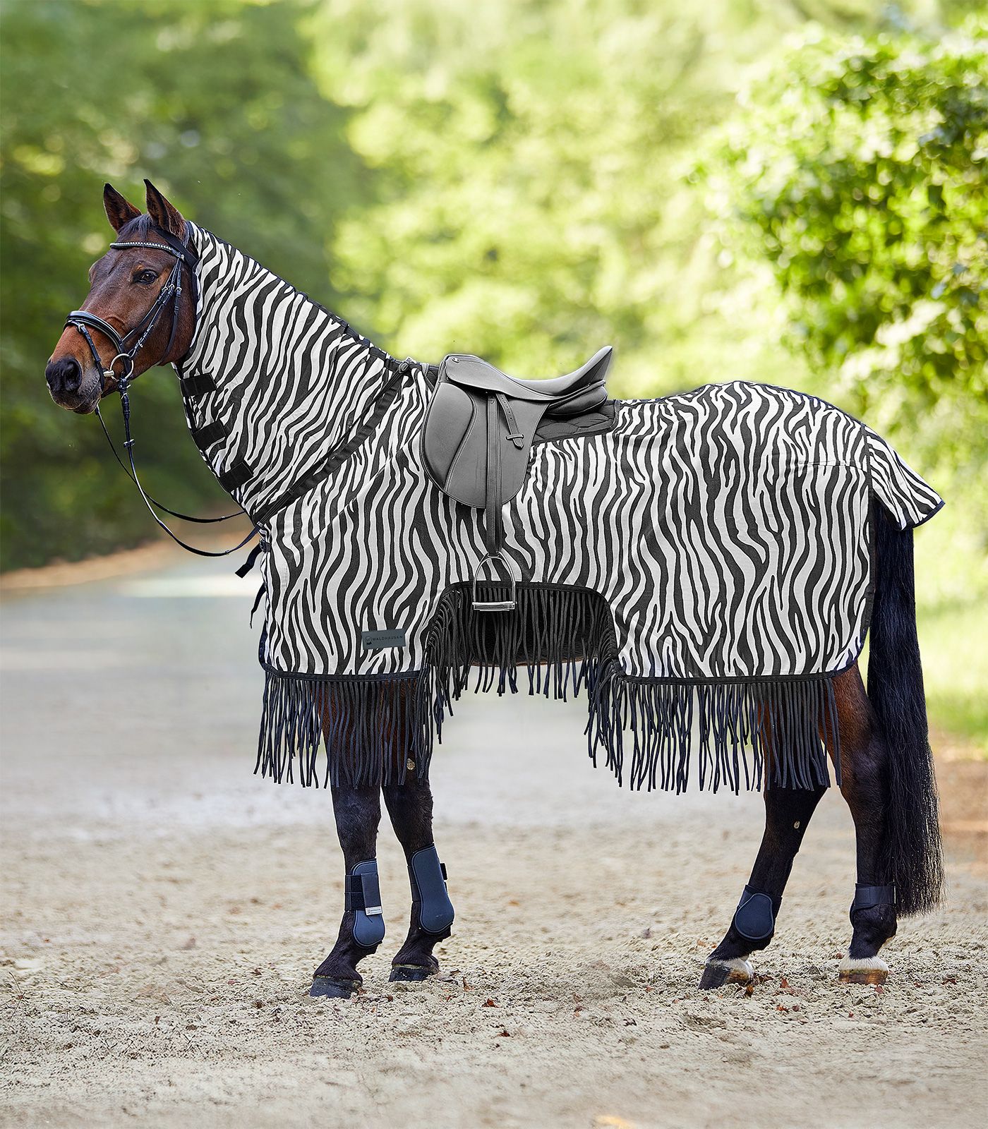 Waldhausen Fliegenausreitdecke Zebra mit Fransen Gr. 165 cm