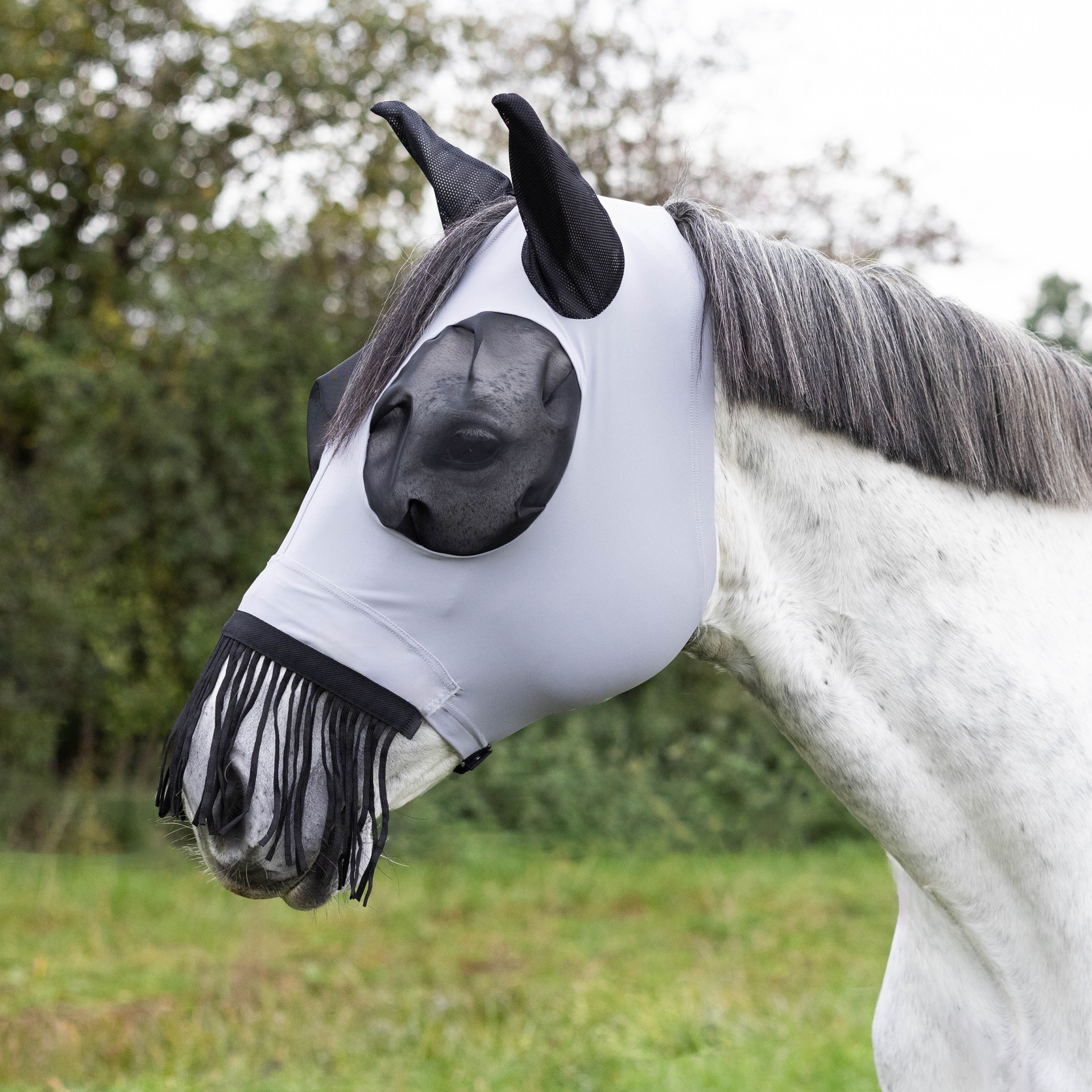 Busse Fliegenmaske Twin Fit Flexi Fransen Pony, grau