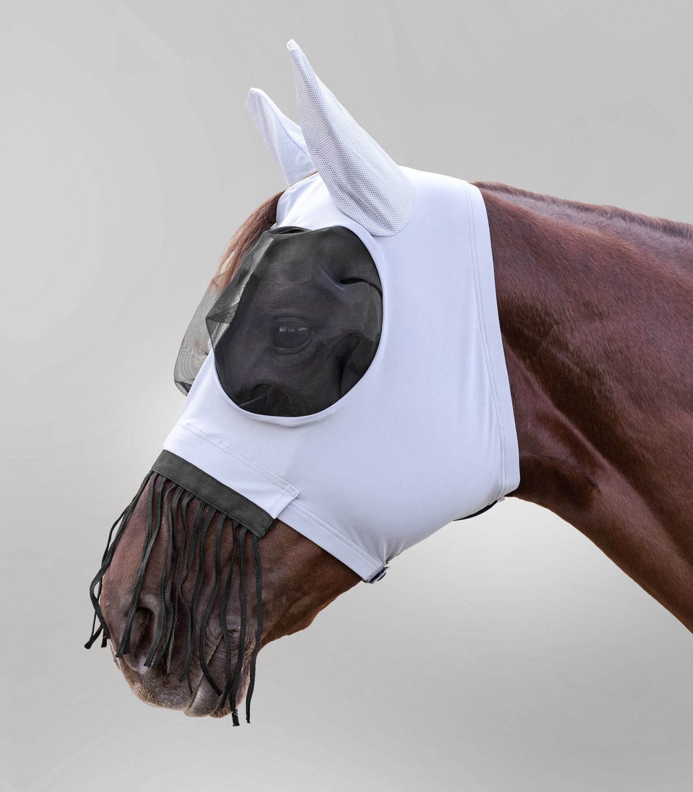 Waldhausen Fliegenmaske Puck mit Nasenfransen silbergrau, Pony
