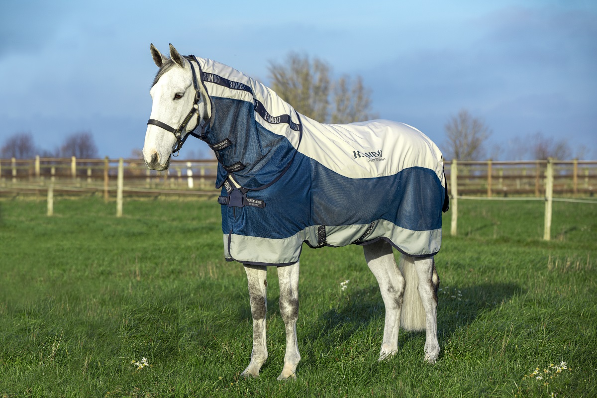 Horseware Rambo 100g Summer Series Weidedecke Turnout, Disk Front Navy/ Grey, Gr. 165 cm