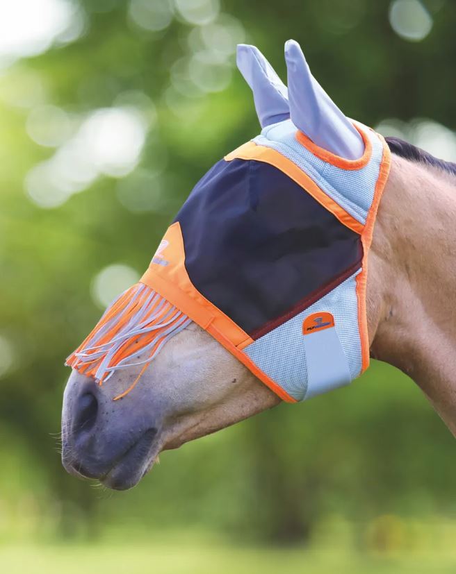 Shires Air Motion Fliegenmaske mit Ohren & Nasenfransen Gr. Pony, Orange