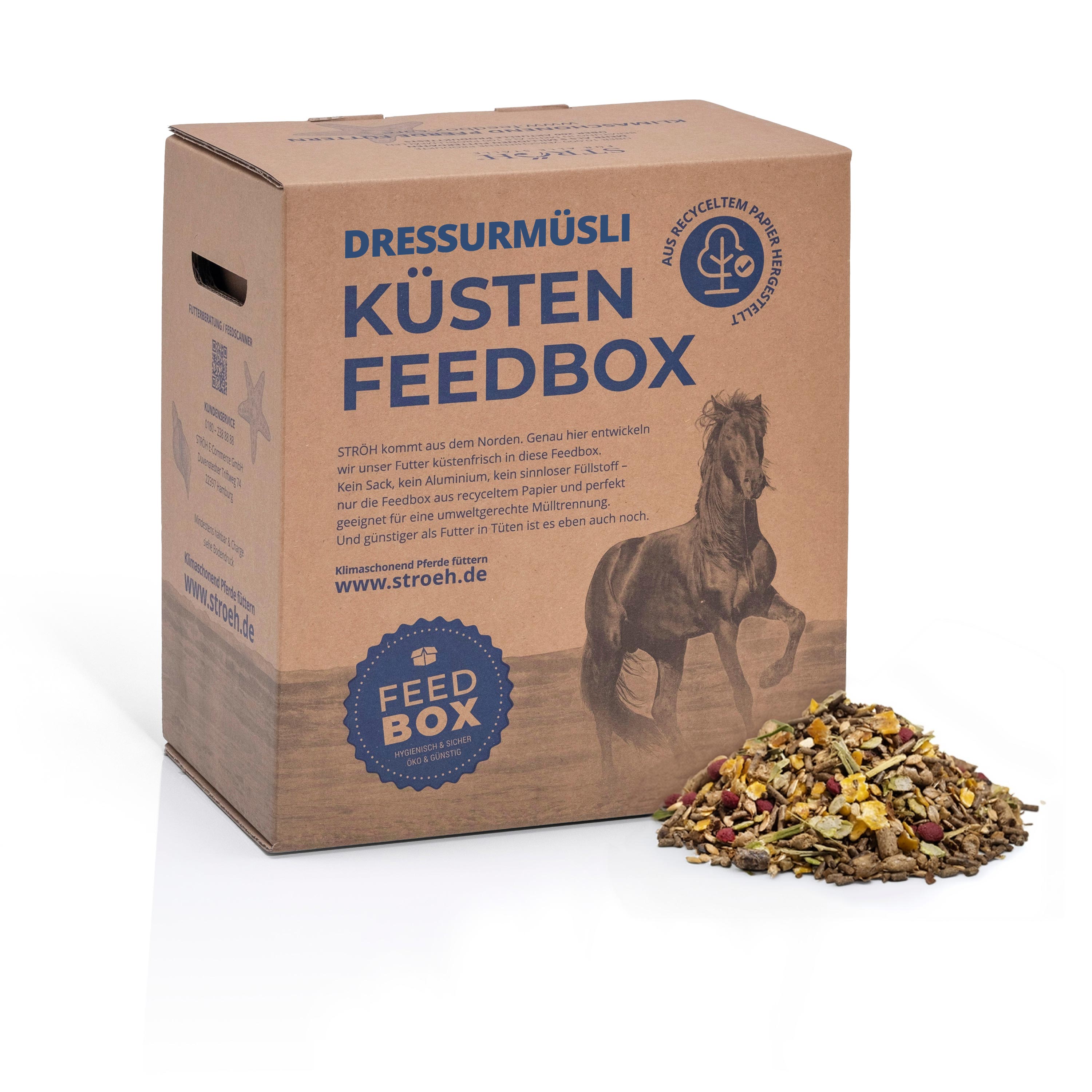 STRÖH Küsten Dressur Müsli 20 kg Feedbox Für entspannte Muskeln und ausgeglichene Dressurpferde