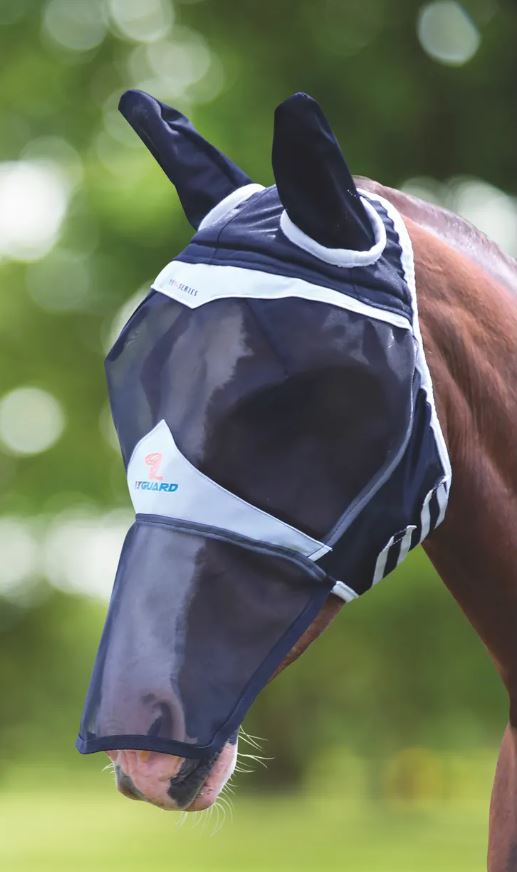 Shires FlyGuard Fine Mesh Fliegenmaske mit Ohren & Nasenteil Gr. Pony, Schwarz