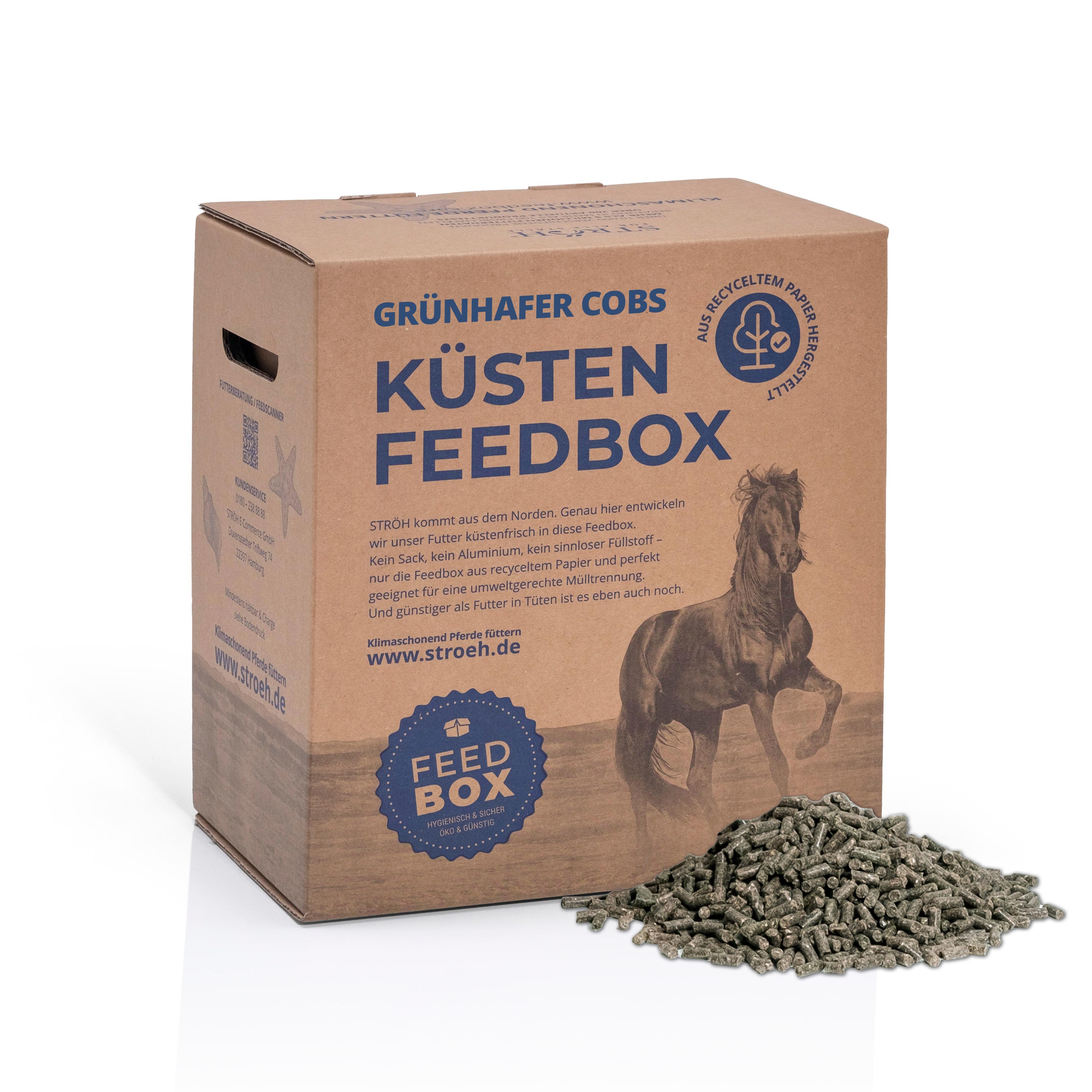STRÖH Küsten Grünhafer Cobs 30 kg Feedbox Raufutterersatz mit niedrigem Stärkegehalt