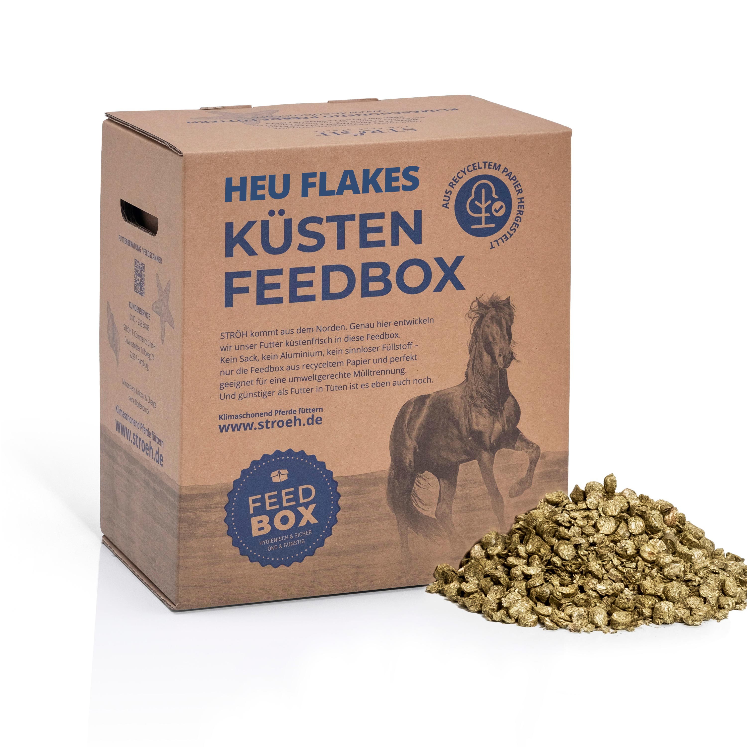 STRÖH Küsten Heu Flakes 20 kg Feedbox Fluffiges Raufutter – stärke- und zuckerarm