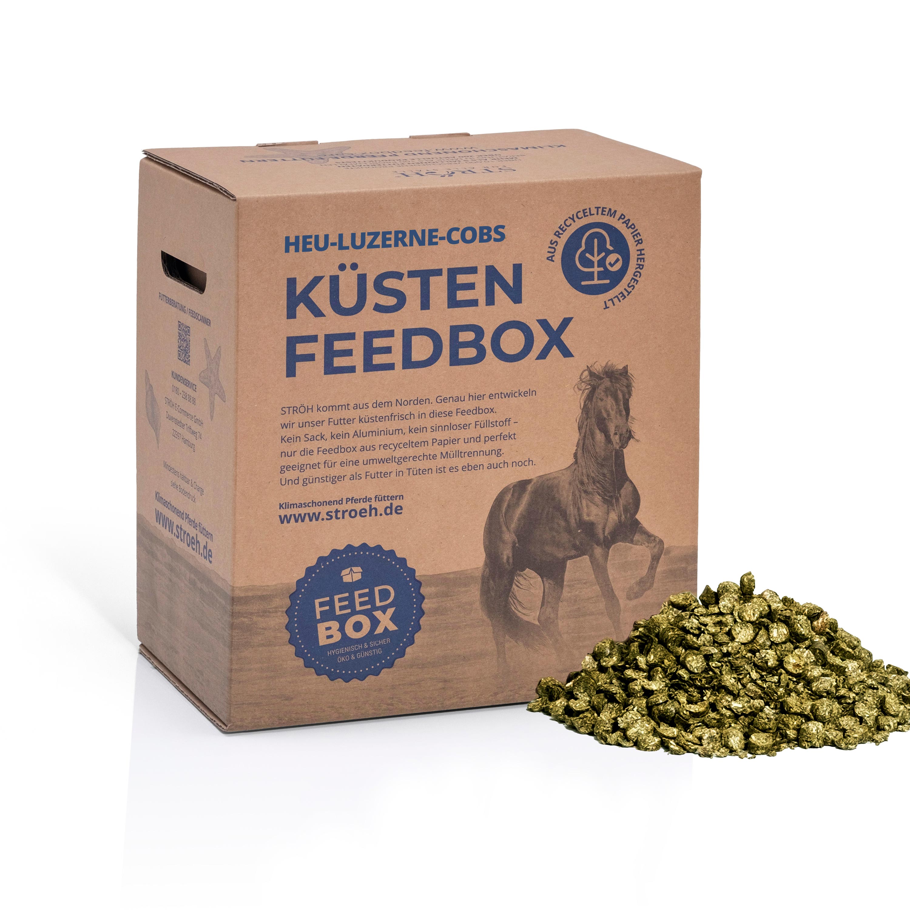 STRÖH Küsten Heu-Luzerne Cobs 25 kg Feedbox 70%/30% von der Ostseeküste