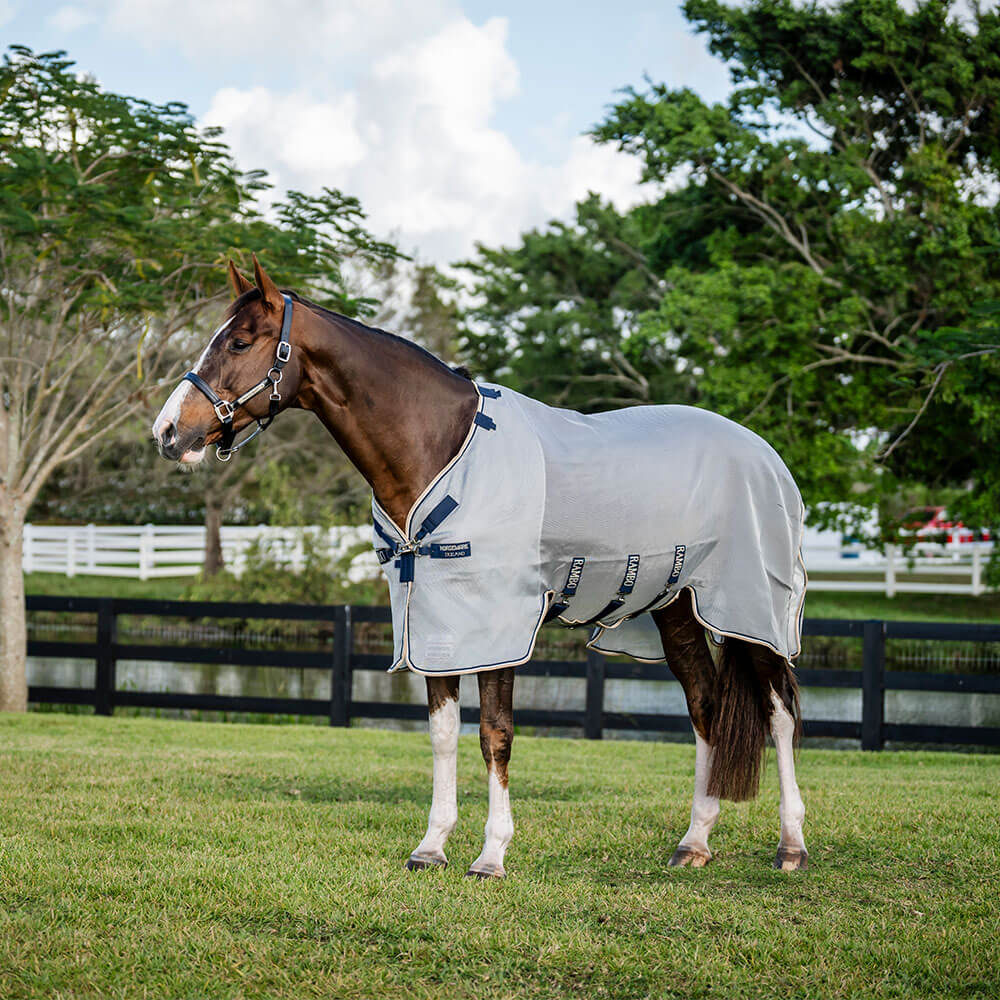 Horseware Fliegendecke Rambo Protector Silver/Navy, White & Beige, 130 cm (6'0")