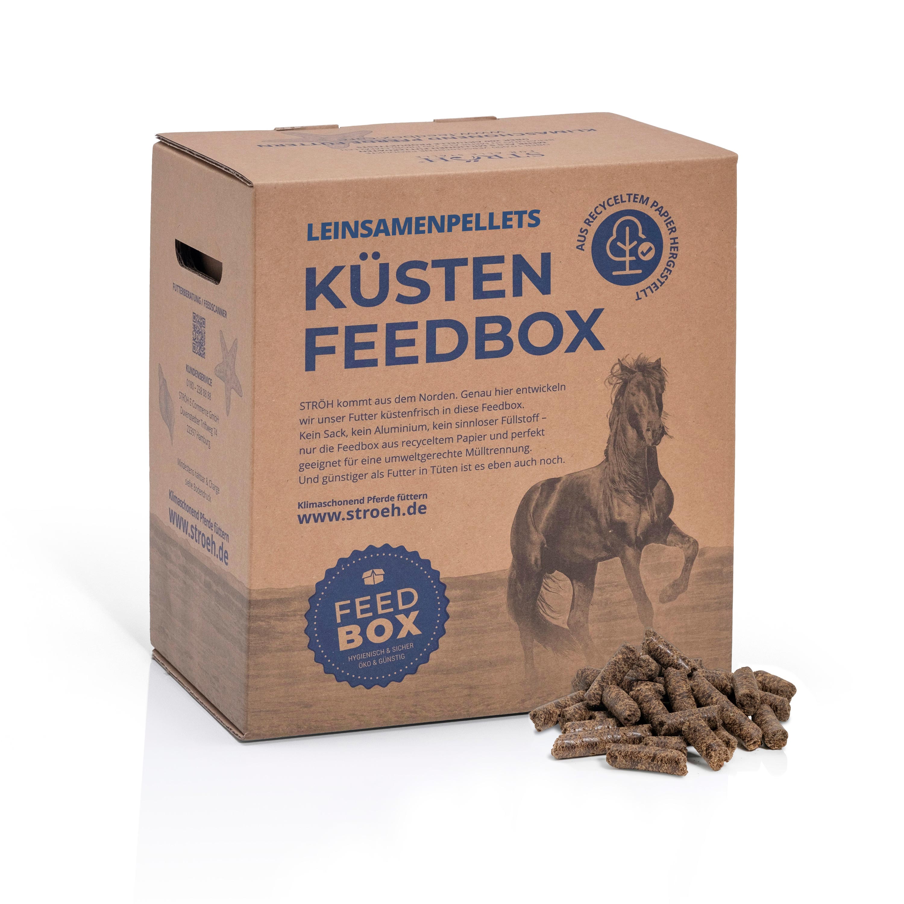 STRÖH Leinsamenpellets 9kg Feedbox Für glänzendes Fell & eine intakte Verdauung
