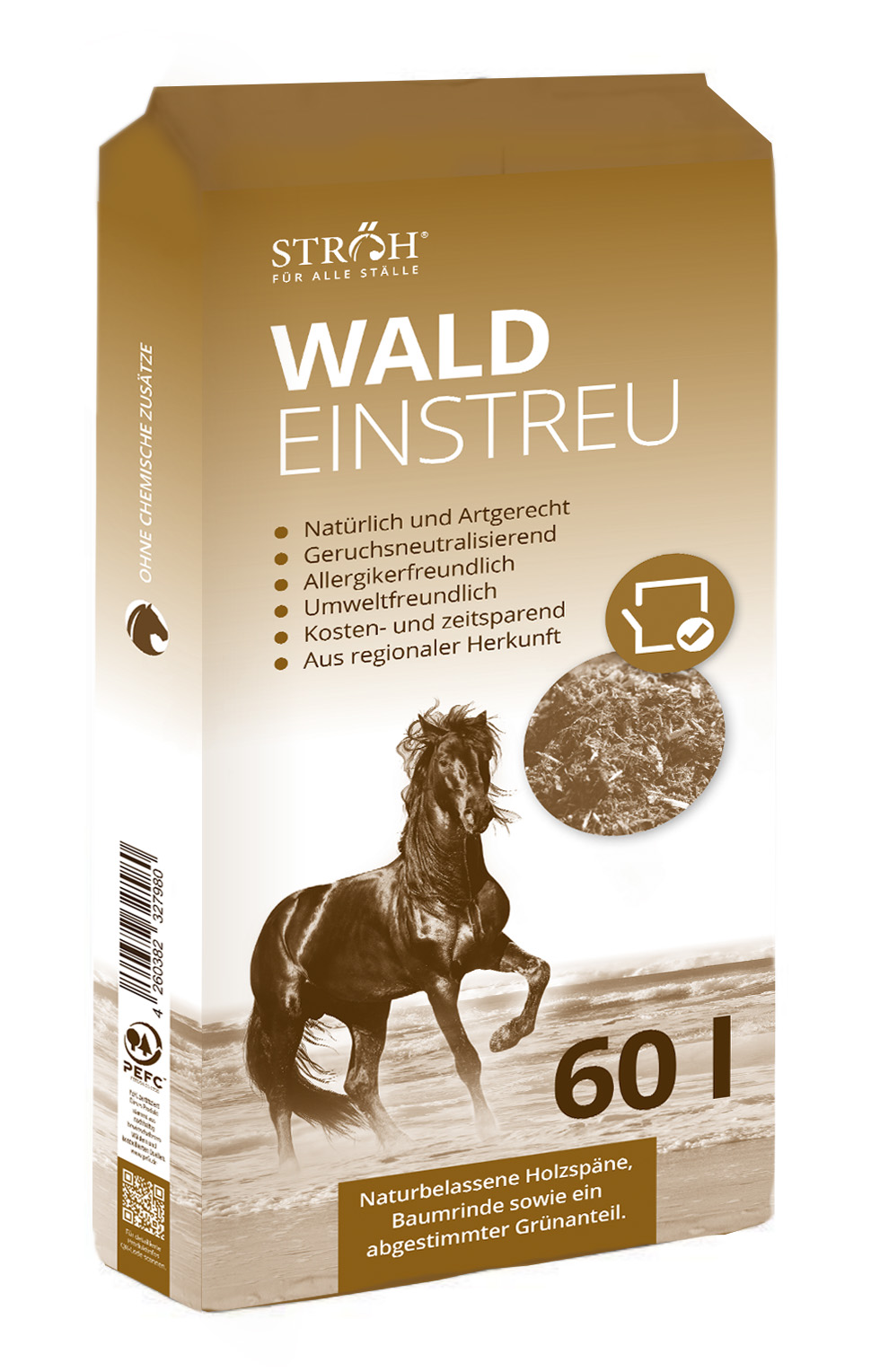 STRÖH Waldeinstreu 10 x 60L Staubarme Einstreu für Allergiker und Hufrehe-Pferde