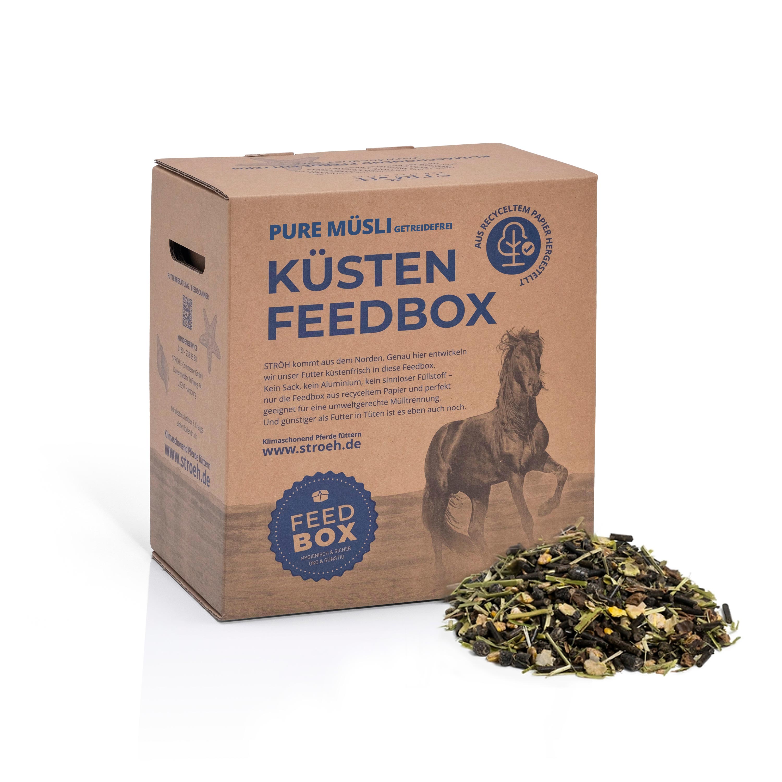 STRÖH Küsten Pure Müsli getreidefrei 24 kg Feedbox Vollwertmüsli getreidefrei für empfindliche Pferde
