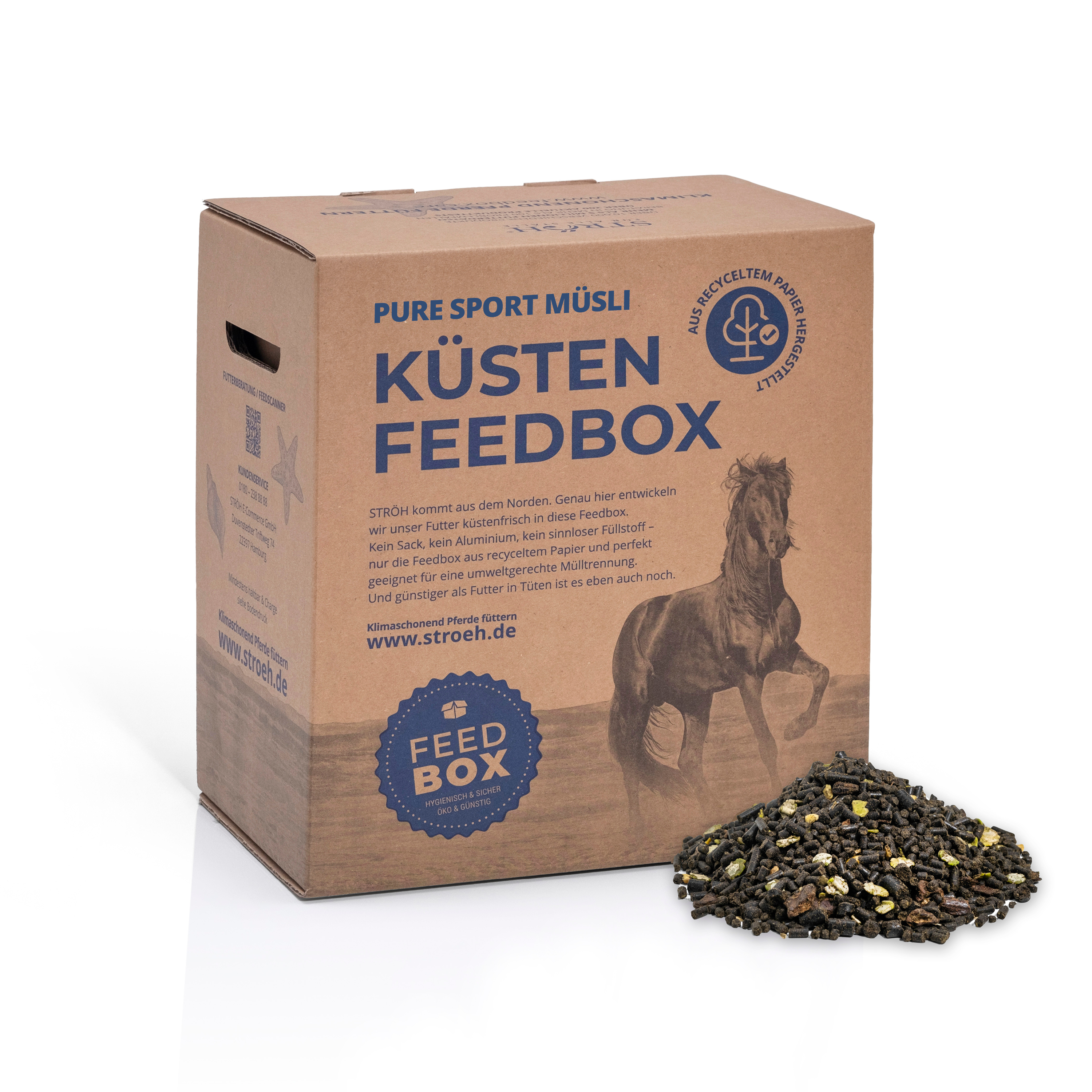 STRÖH Küsten Pure Sport Müsli getreidefrei 26 kg Feedbox Für magenempfindliche Sportpferde