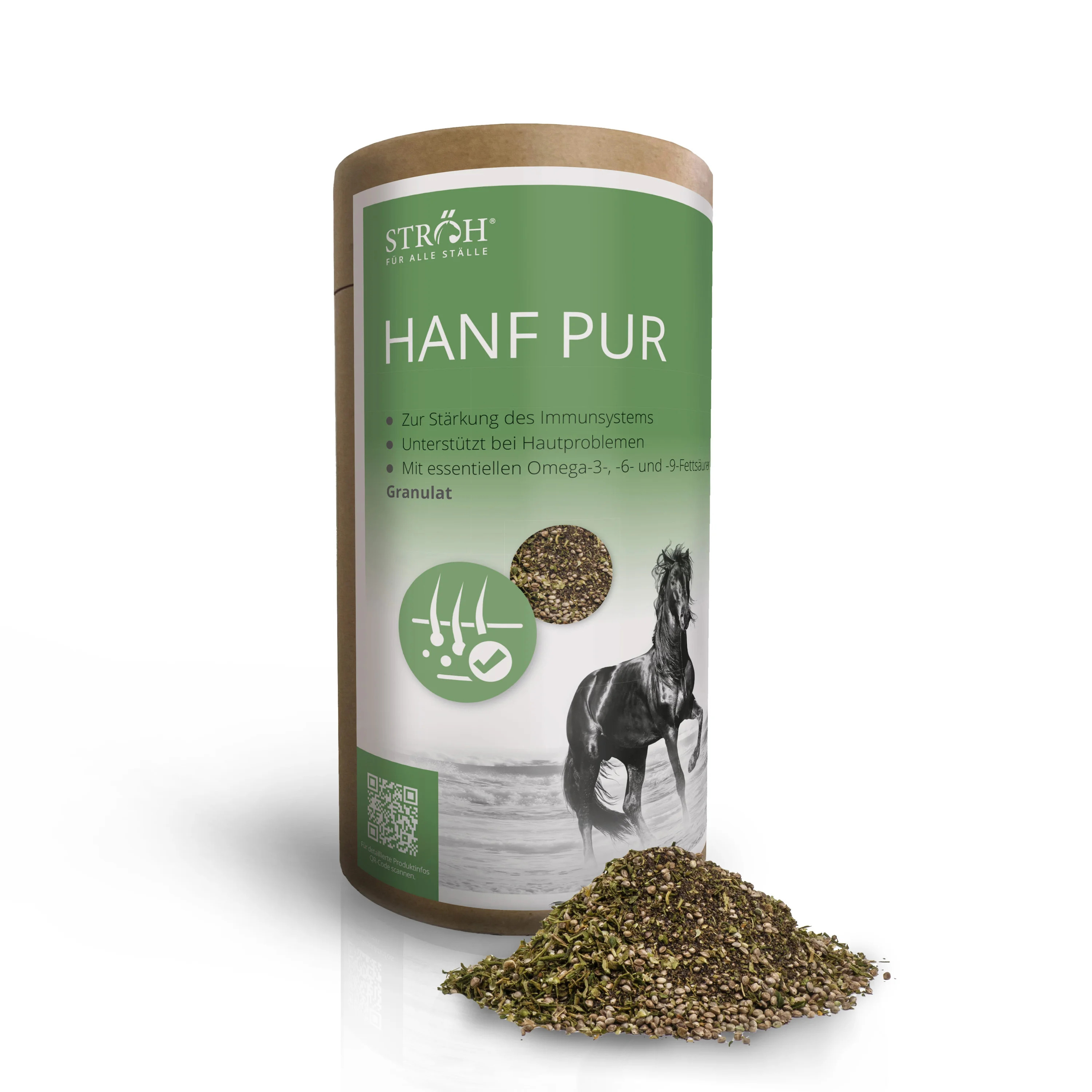 STRÖH Hanf Pur 0,8 kg Feedbox Dose Mit allen wichtigen Omega-Fettsäuren