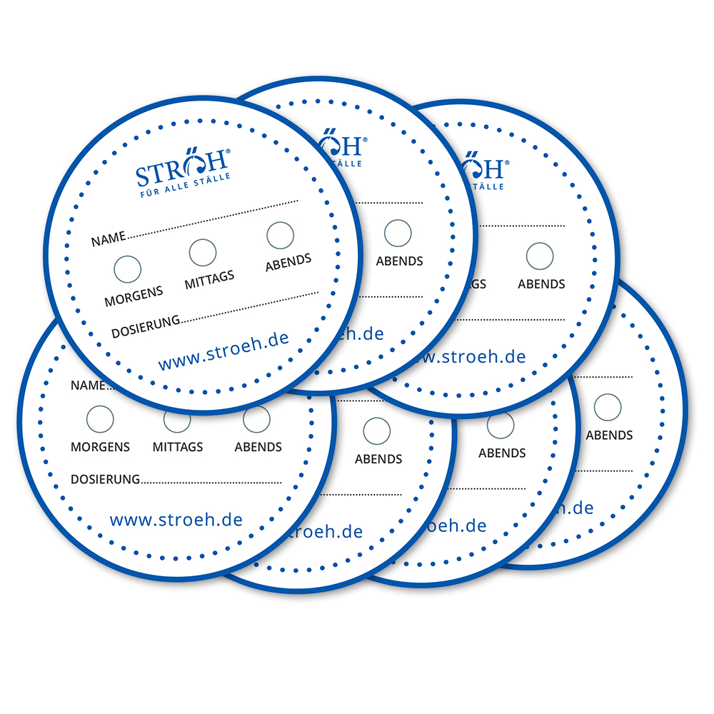 STRÖH Sticker Futterdosierung 7er Pack Fütterungsanweisung für Futterschüsseln und Feedboxen