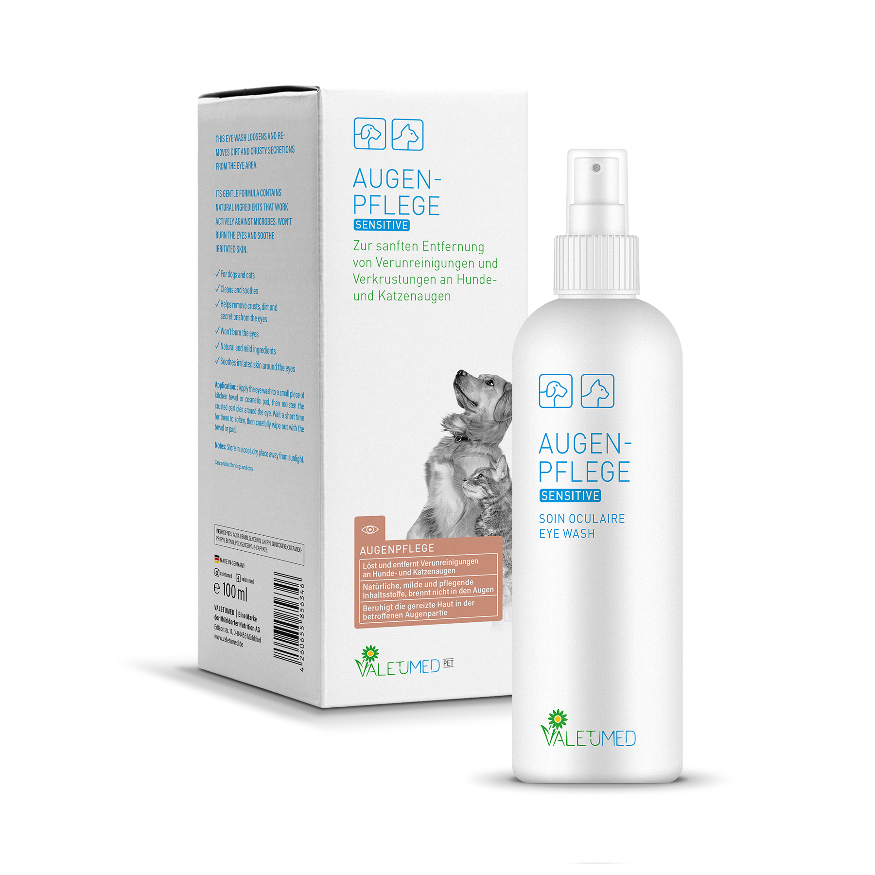 Valetumed Augenpflege Sensitive 100 ml Zur Entfernung von Verunreinigungen und Verkrustungen an Augen