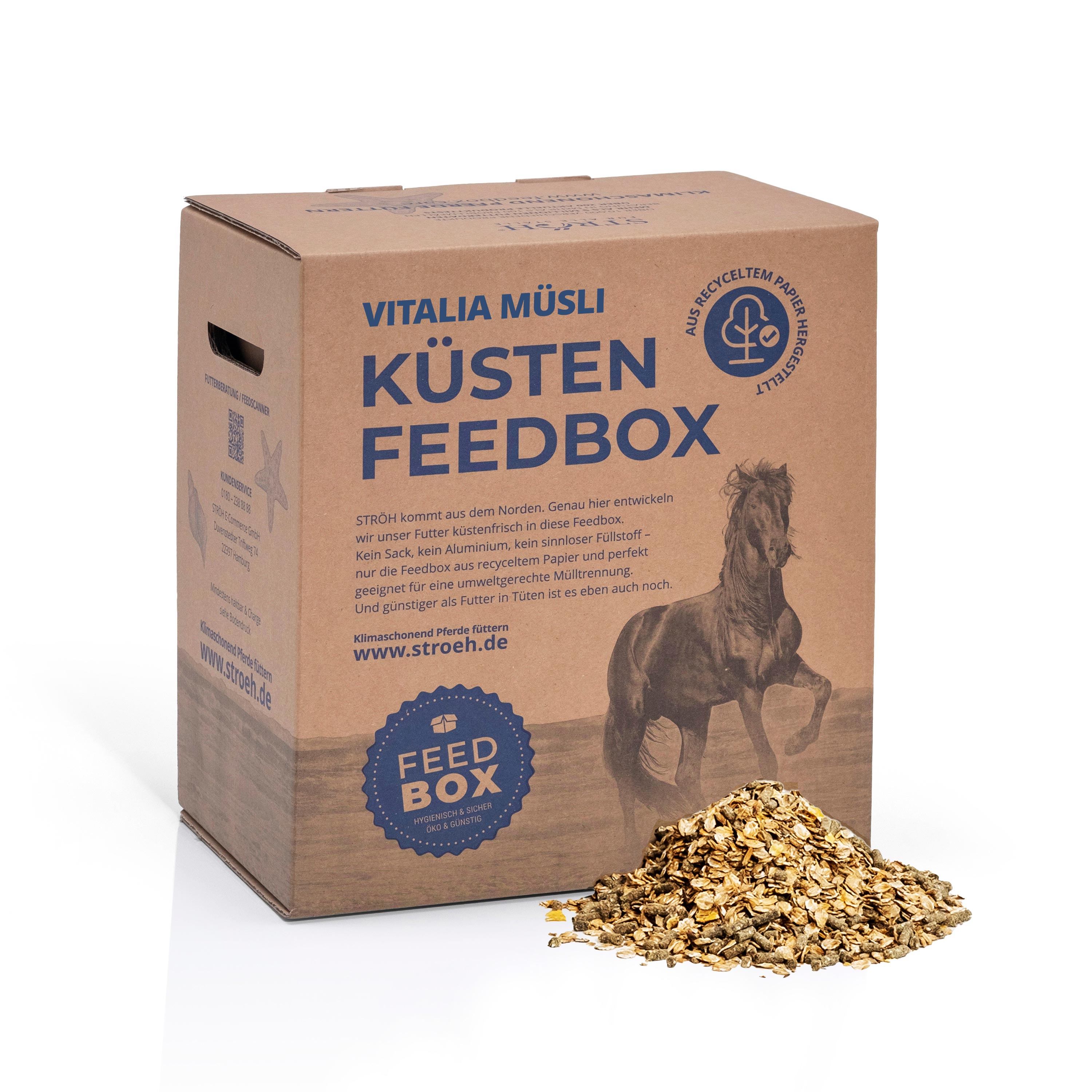 STRÖH Küsten Vitalia Müsli 20 kg Feedbox Haferfreies Premium-Pferdemüsli