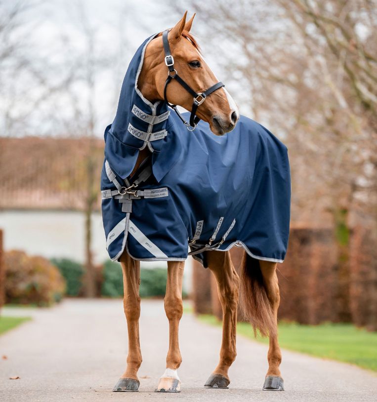 Horseware Amigo 100g 1200D Plus Turnout mit Halsteil Navy/Titanium Grey & Silver, 140 cm