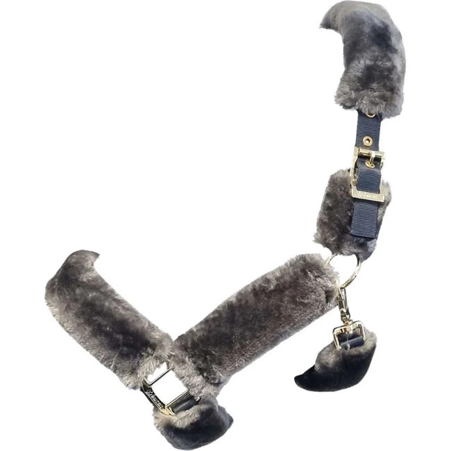 Bucas Halfter Show Line Nylonhalfter mit Kunstfell Navy/ Grey, Gr. Pony