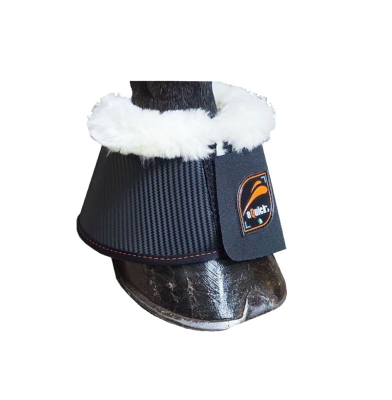 eQuick® Hufglocken Carbon Fluffy mit Kunstfell Black, Gr. L