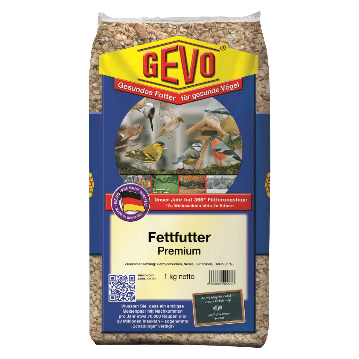 Gevo Fettfutter Premium 1kg Unterstützt Vögel in Alltag, Brutzeit und Winter