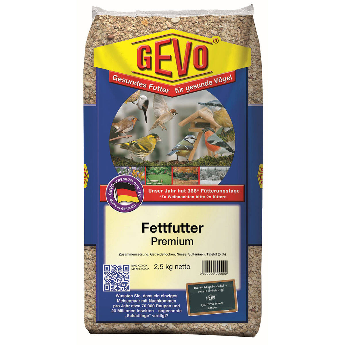 Gevo Fettfutter Premium 2,5 kg Unterstützt Vögel in Alltag, Brutzeit und Winter