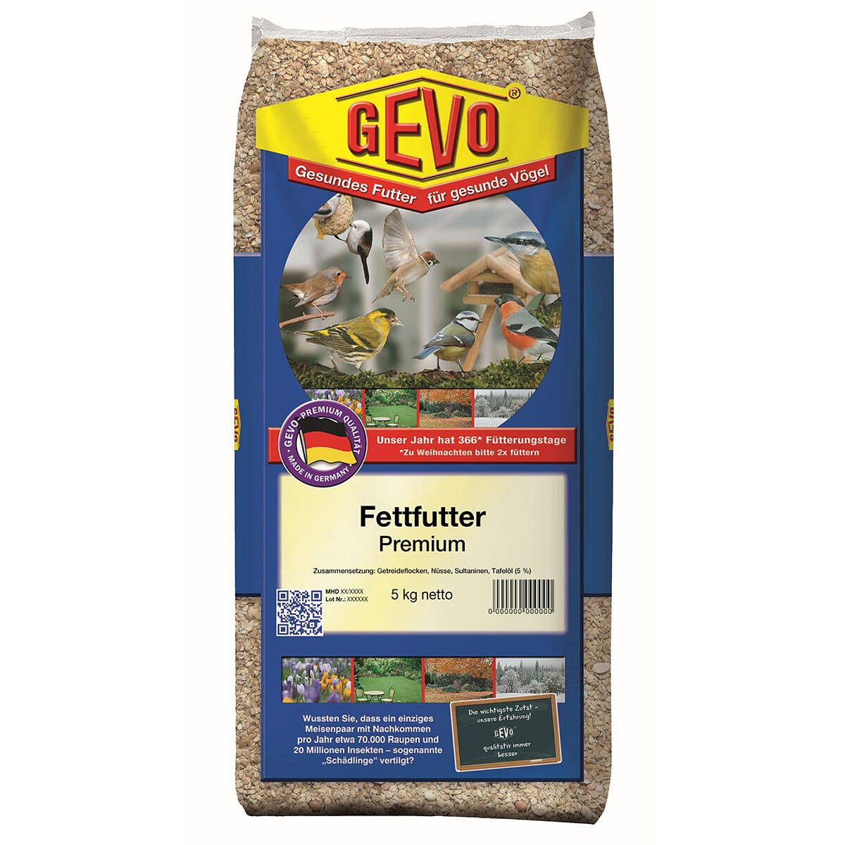 Gevo Fettfutter Premium 5 kg Unterstützt Vögel in Alltag, Brutzeit und Winter