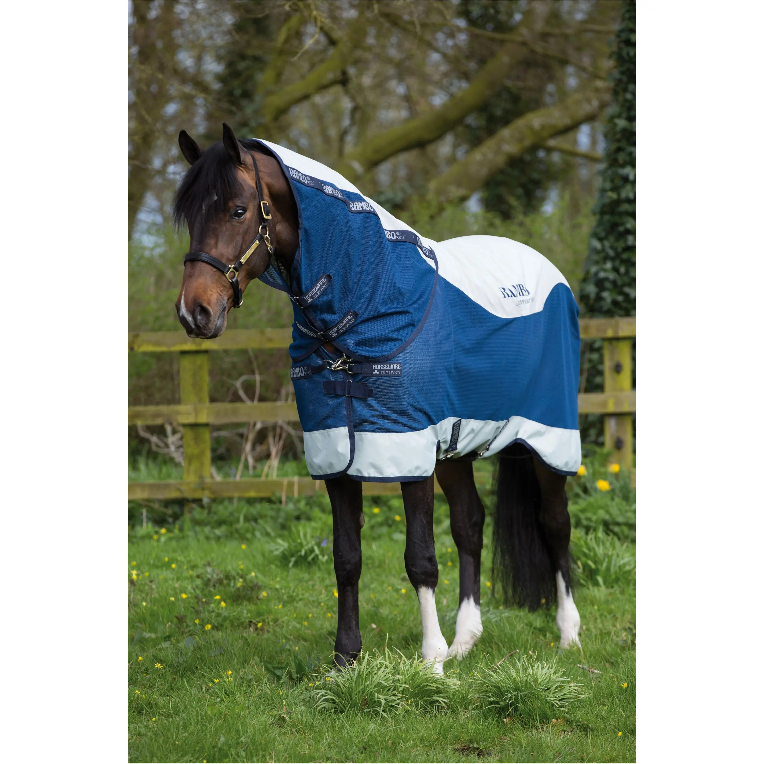 Horseware Rambo Summer Series Weidedecke Turnout, V-Front Navy/Grey, Gr. 145 cm