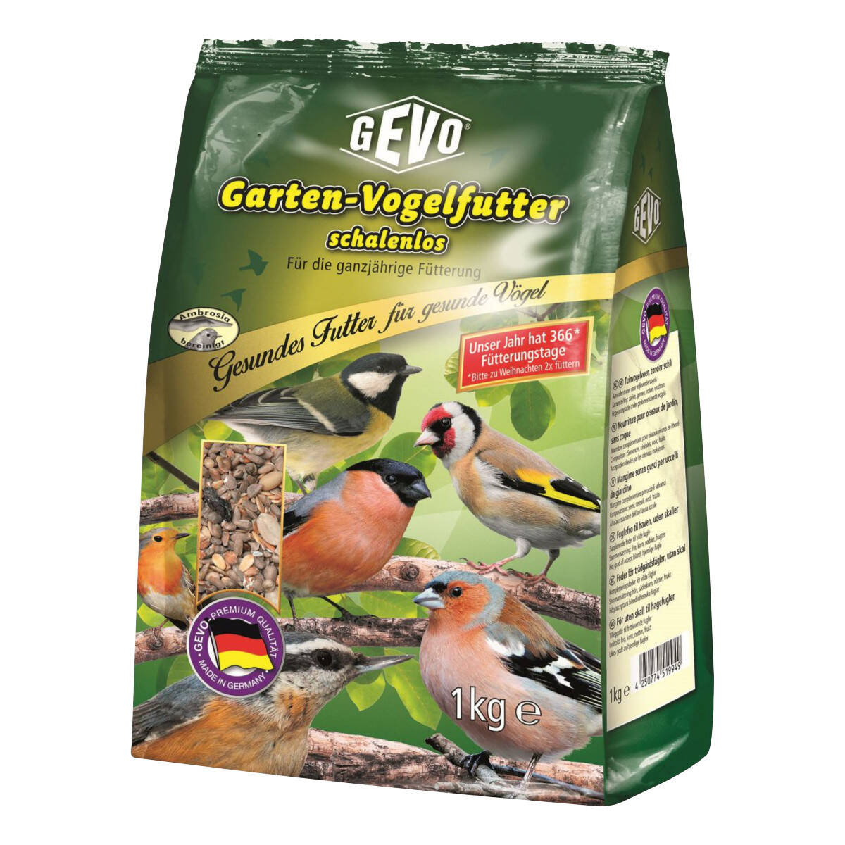 Gevo Gartenvogelfutter schalenlos 1 kg Für die Ganzjahresfütterung