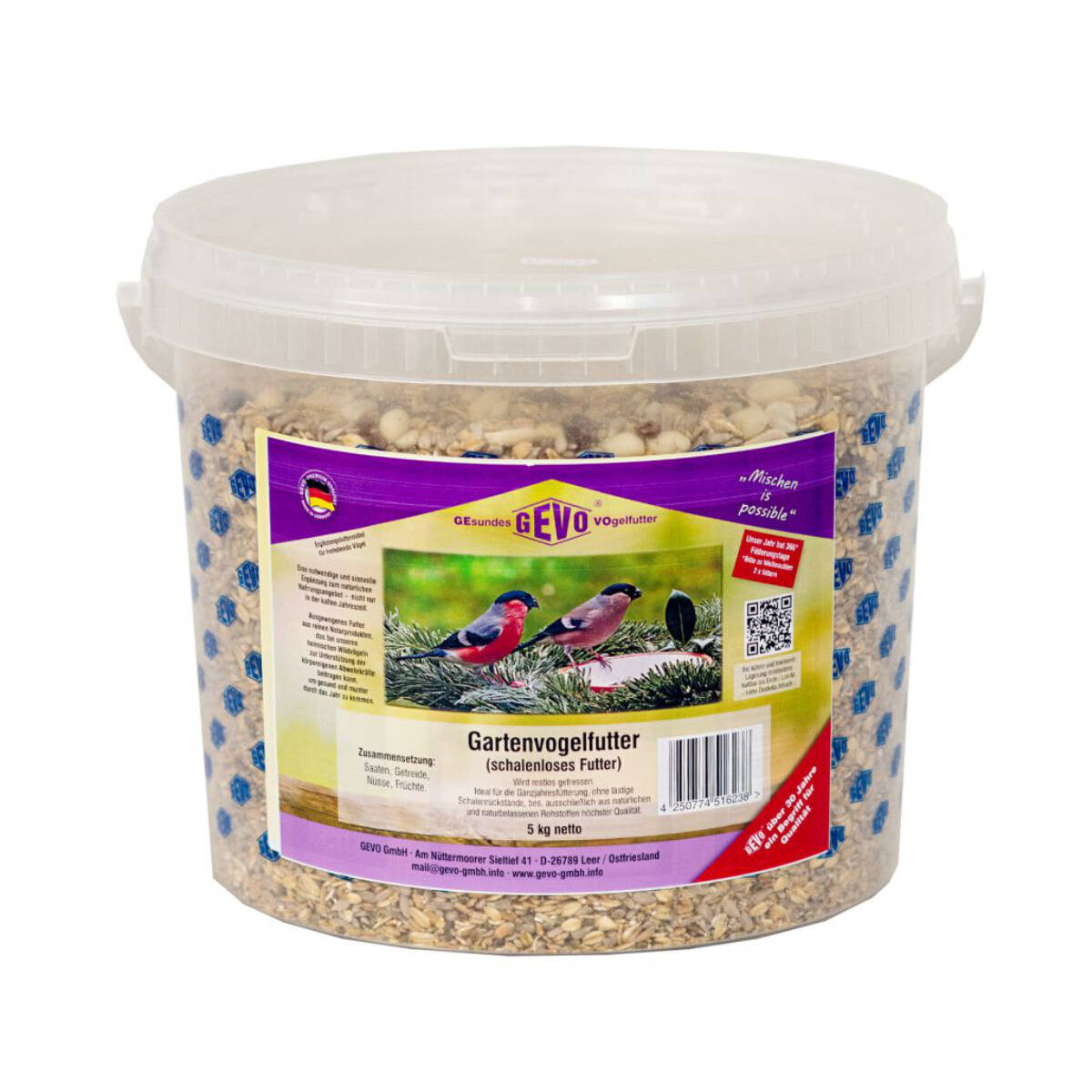 Gevo Gartenvogelfutter schalenlos 5 kg Eimer Für die Ganzjahresfütterung