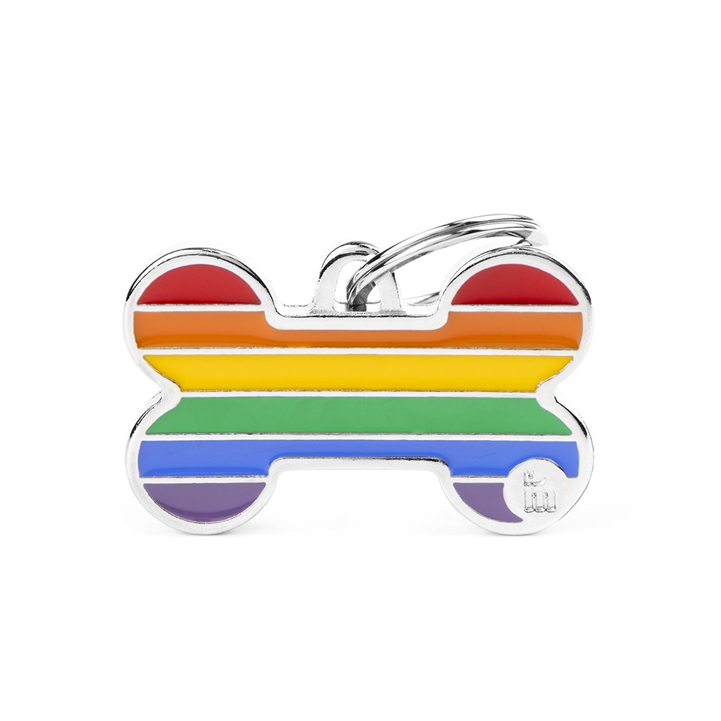 MyFamily Hundemarke Großer Knochen Regenbogen 38 x 24 mm