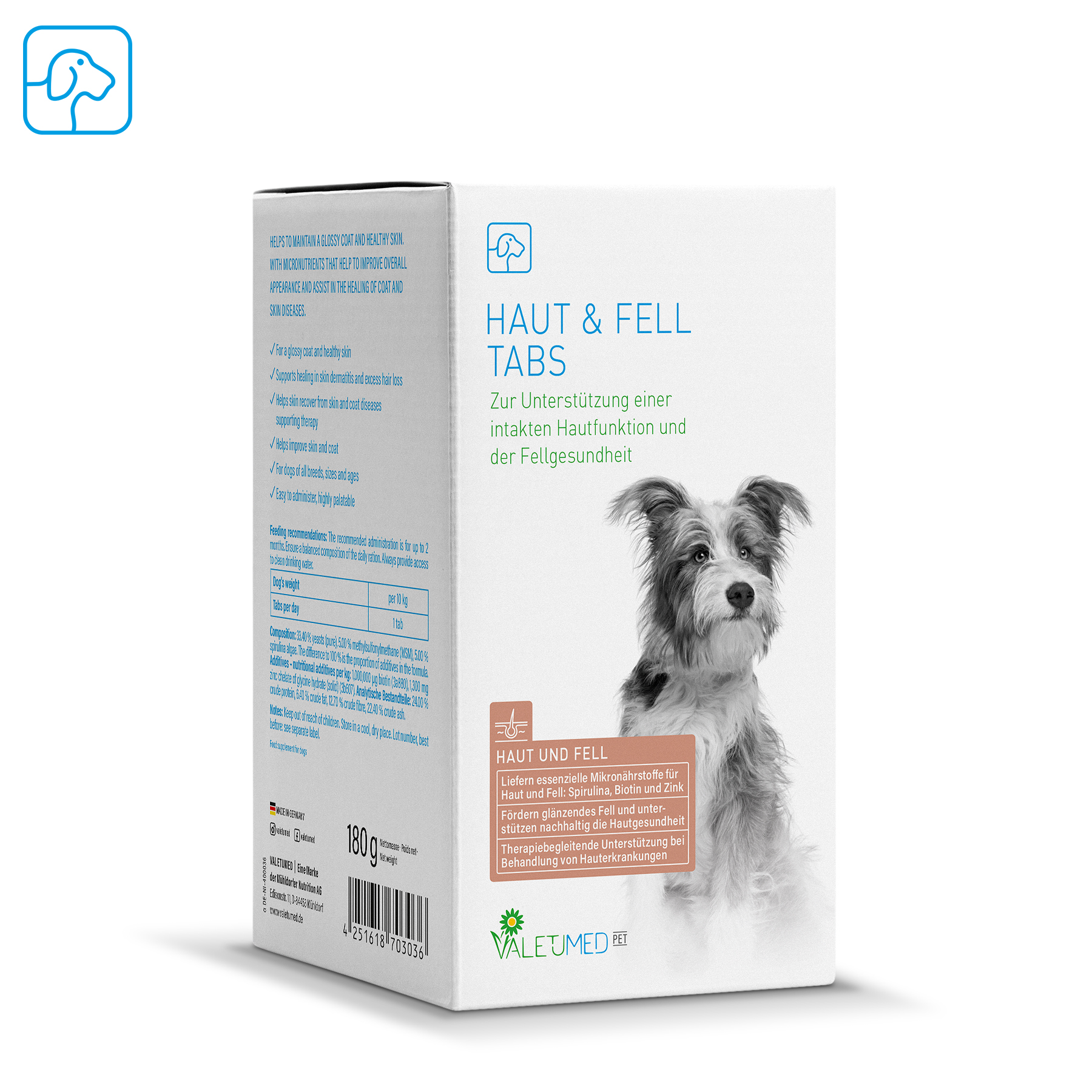 Valetumed Haut & Fell Tabs 180 g Zur Unterstützung einer intakten Hautfunktion und der Fellgesundheit