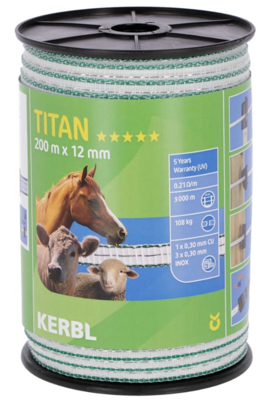 Kerbl Titan Breitband, 12mm, 200m weiß/grün,1xCu 0,30+3xNi 0,30