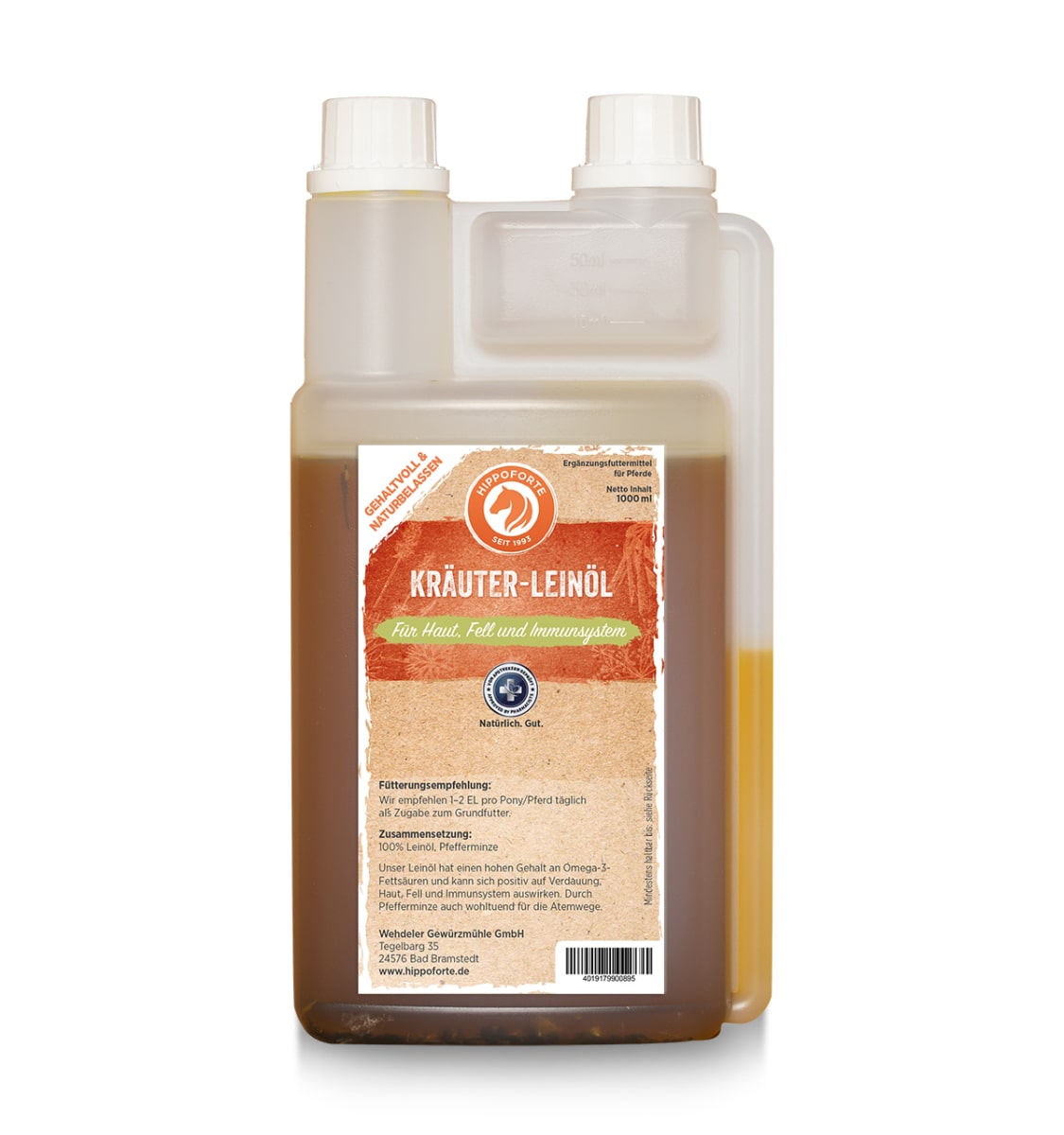 Hippoforte Kräuter-Leinöl 1 Liter Leinöl mit Pfefferminze