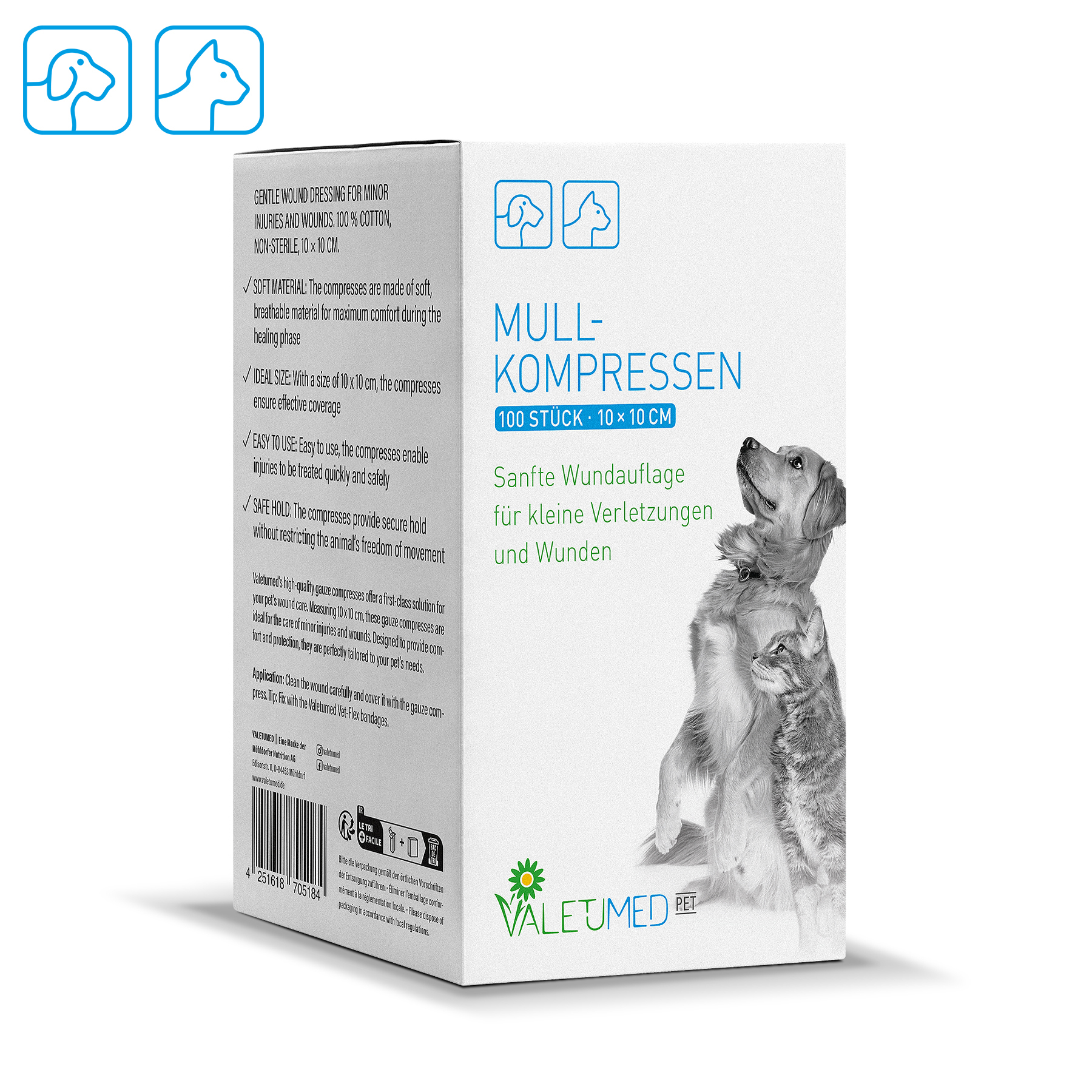 Valetumed Mullkompressen, unsteril (100 Stk) 10 x 10 cm