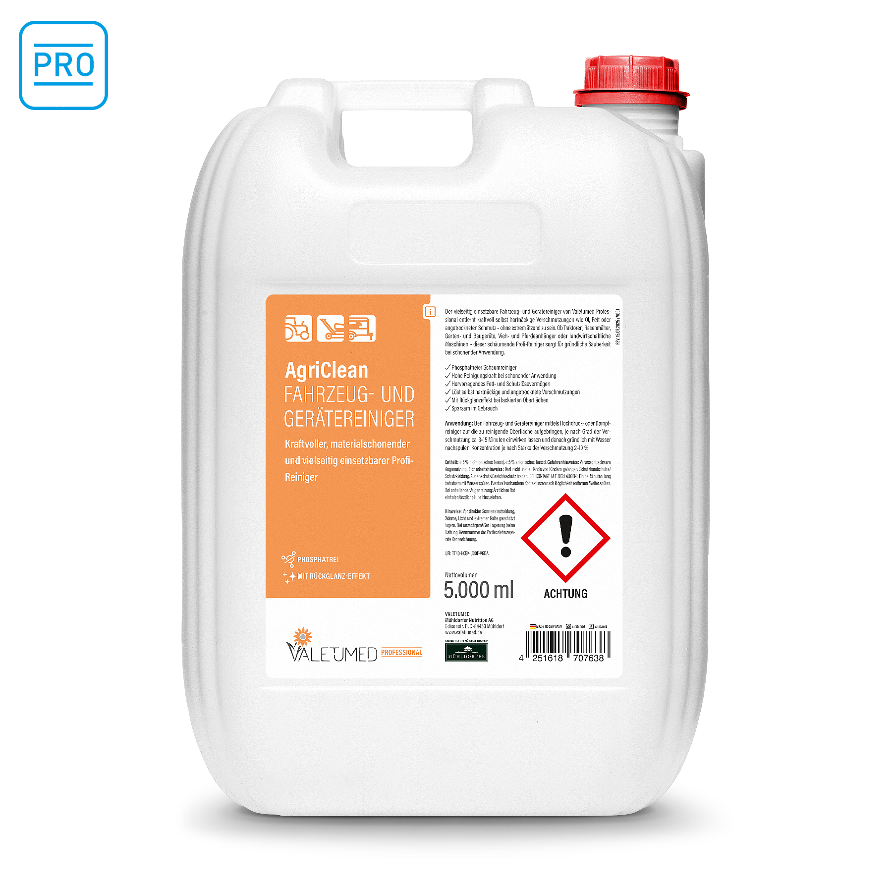 Valetumed Professional AgriClean Gerätereiniger Konzentrat 5000 ml Kraftvoller, materialschonender und vielseitig einsetzbarer Profi-Reiniger