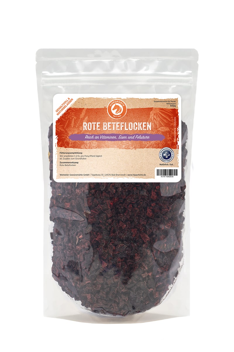 Hippoforte Rote Beteflocken 0,5 kg Schmackhafte Flocken mit Eisen & Folsäure