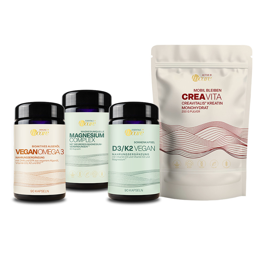 hucare Starter Bundle Golden Ages-Box mit 4 Produkten für Beweglichkeit, Knochengesundheit & Zellschutz